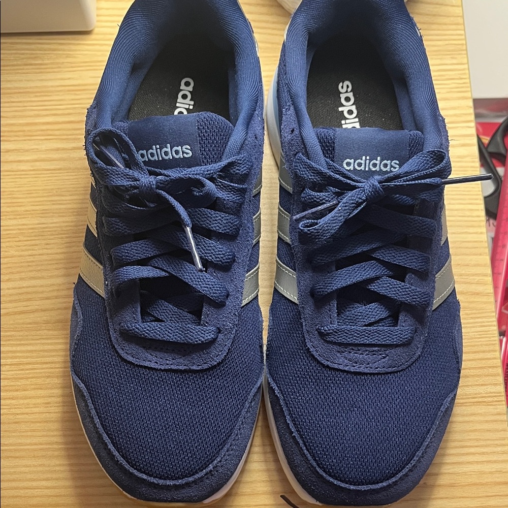 Adidas Navy and White Women's Sneakers